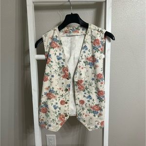 White floral jean vest